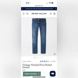 Brand New w Tags Peter Millar Vintage Washed Blue Jeans